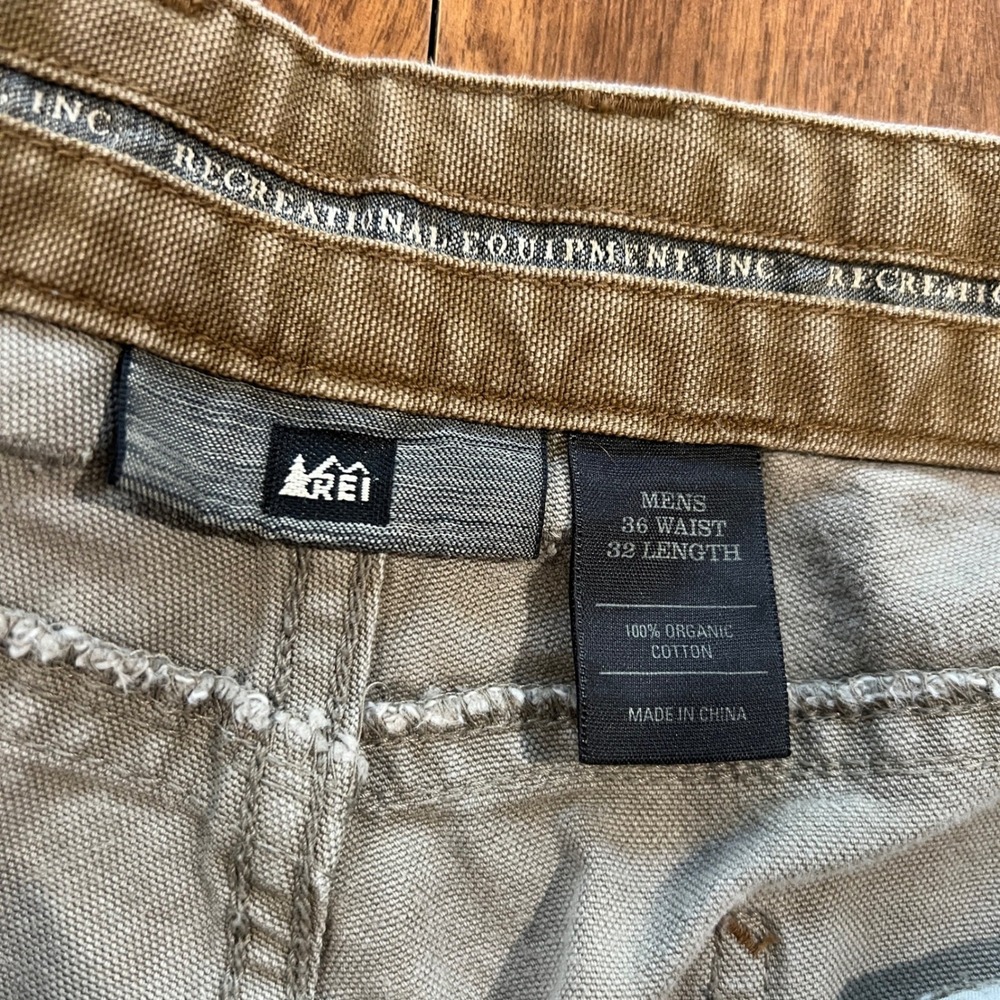REI Co-op Mens 36x32 Organic Cotton Canvas Work Pants Khaki Straight Leg Hiking - Picture 6 of 11